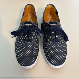 Keds Women’s Navy and White Polka Dot Dotted Lace-Up Canvas Sneakers